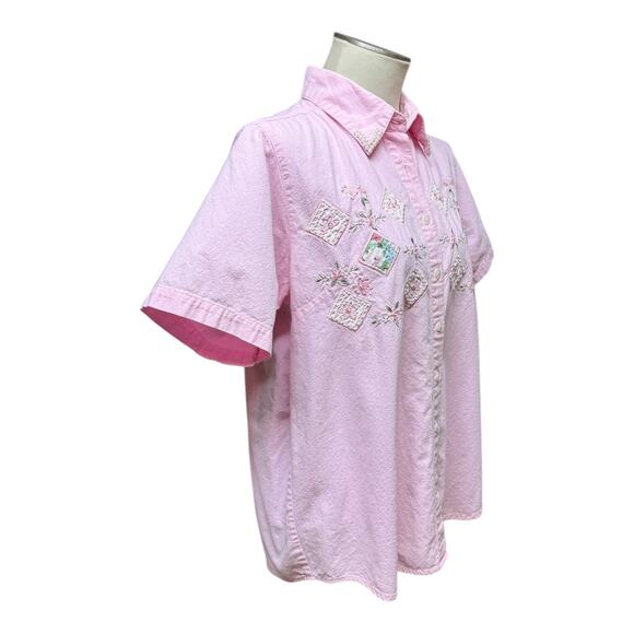 Vintage Jane Ashley Floral Pearl Embellished Short Sleeve Button Up Pink 14/16 - Picture 8 of 8